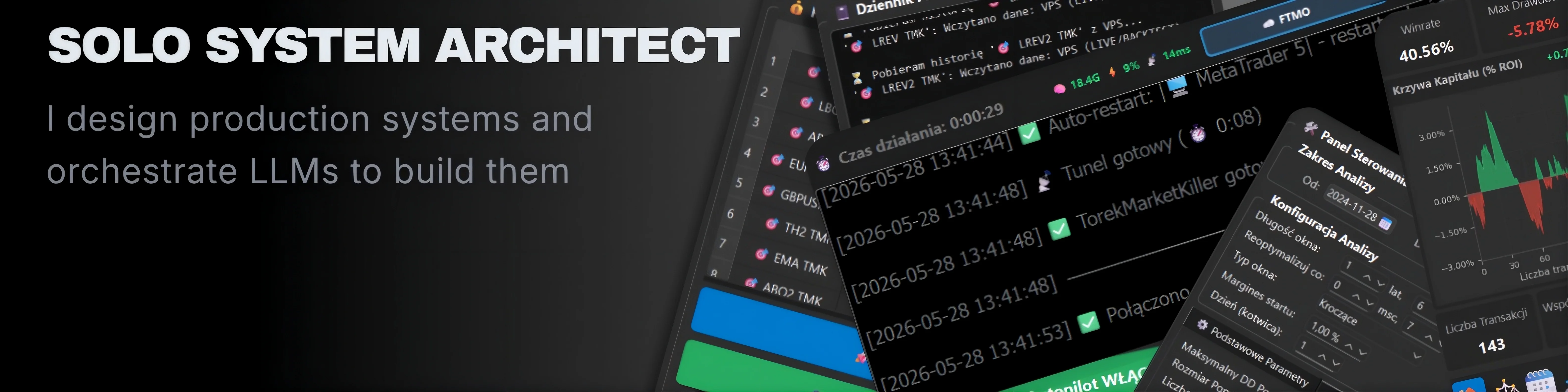 TMK Suite — platforma do automatyzacji handlu algorytmicznego. Solo System Architect.